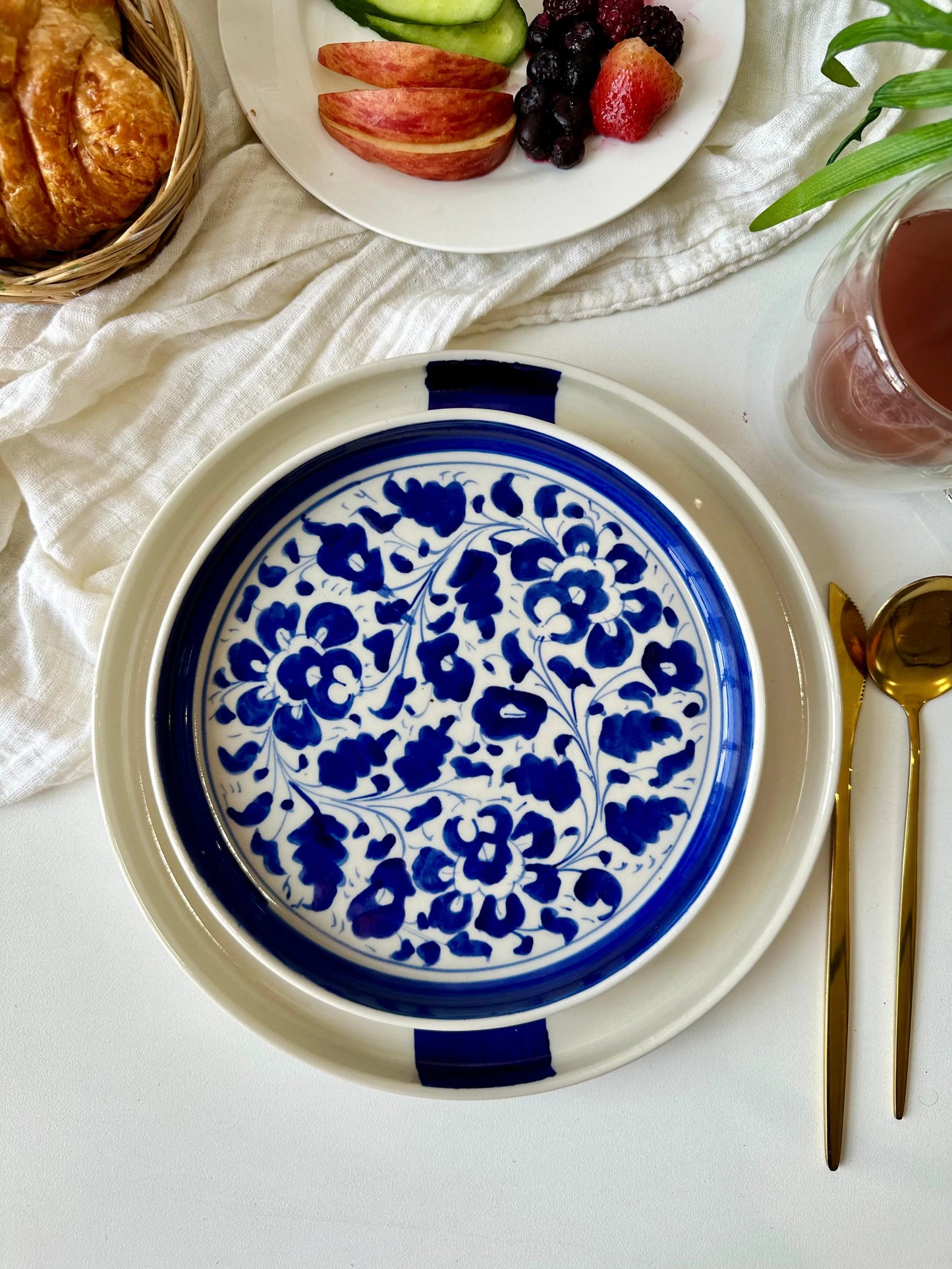 Blue Pottery Hand-Painted Platter - The Home Palette - - Platter