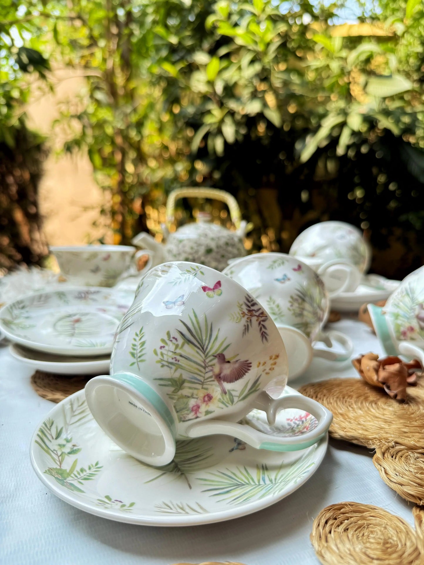 Boho Garden Tea Set – 6 Cups & Saucers + Gift Box - The Home Palette - 9849.0 - cups