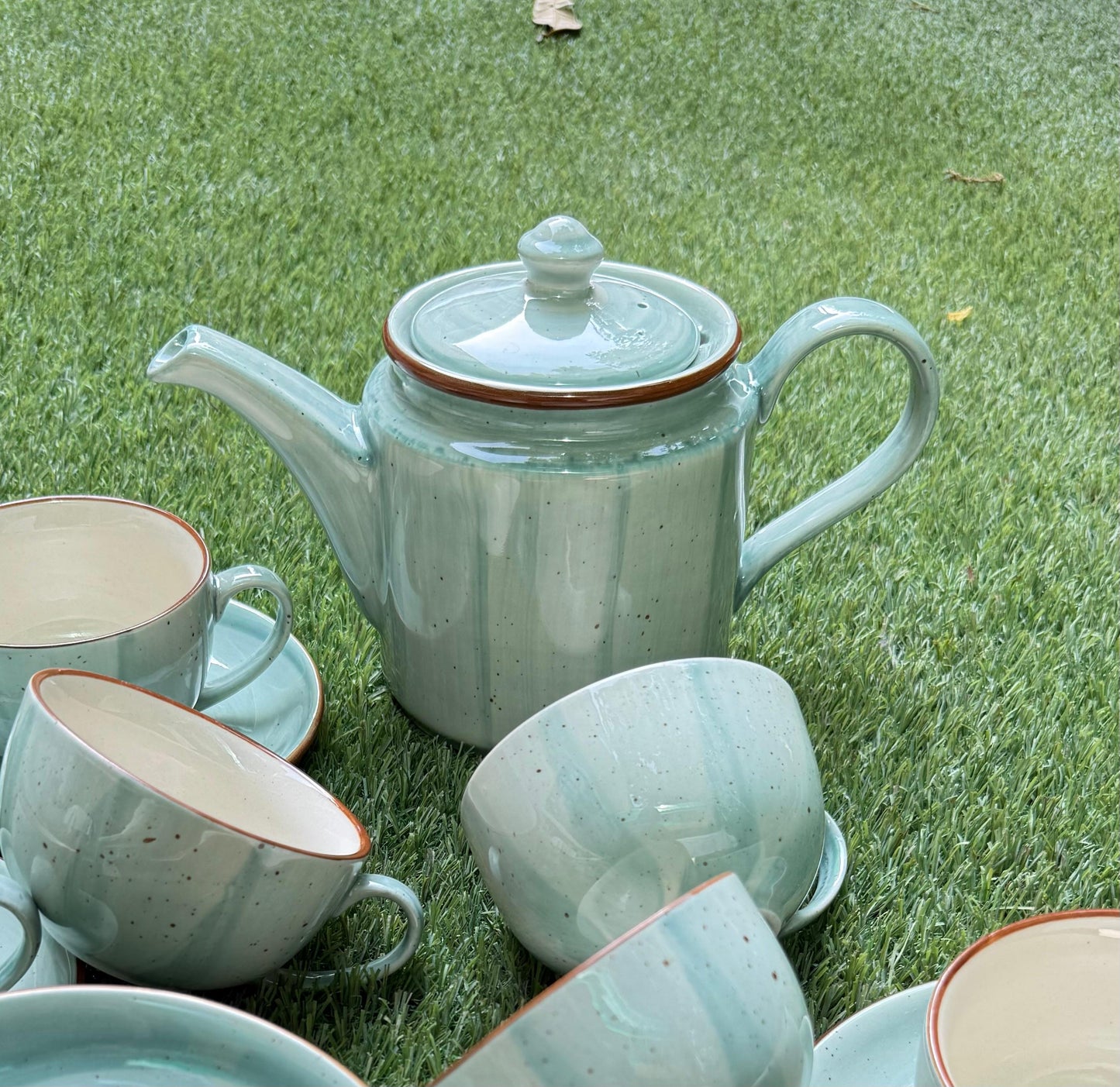 Selin Cups with Saucers (Set of 6) - Aqua - The Home Palette - - cups