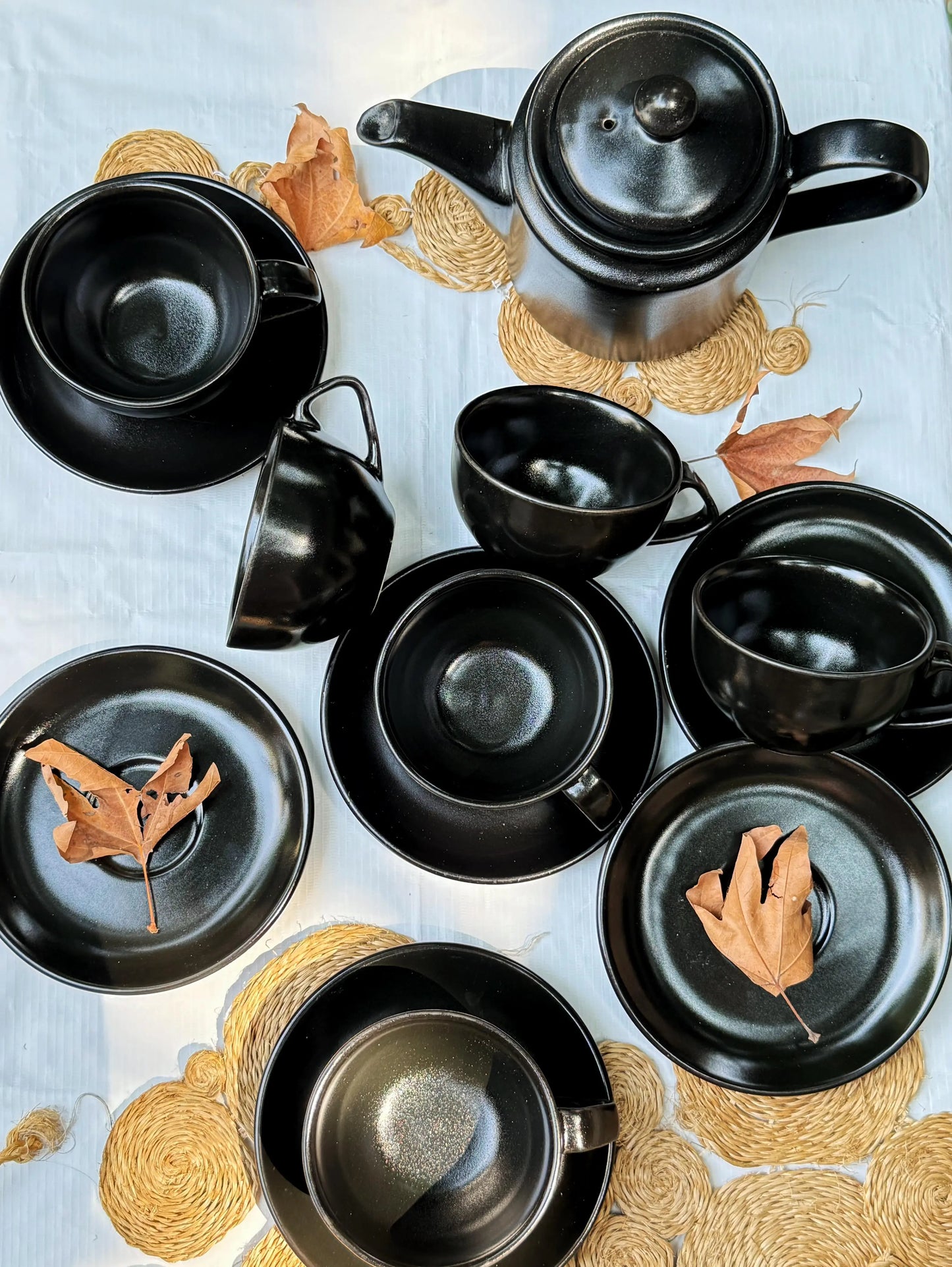 Dune Cups with Saucers (Set of 6) - Black