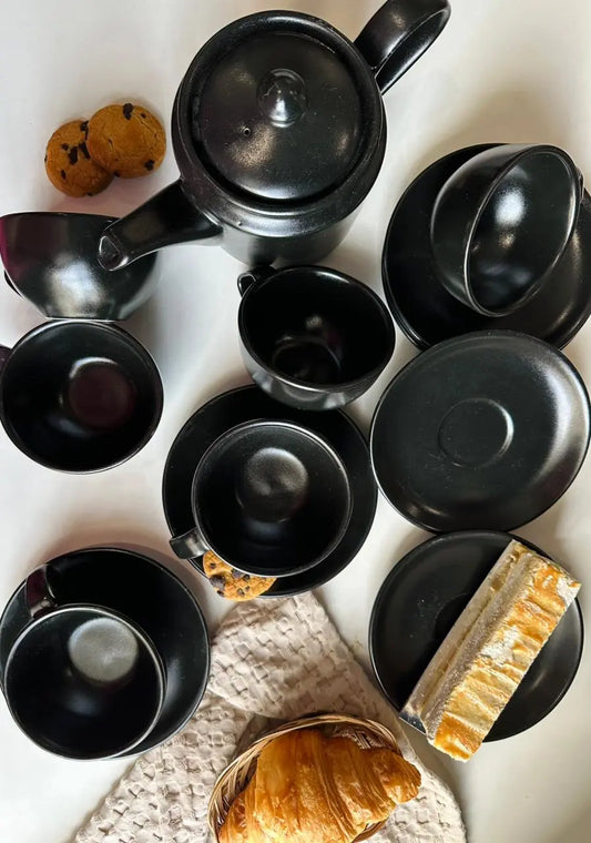 Dune Cups with Saucers (Set of 6) - Black