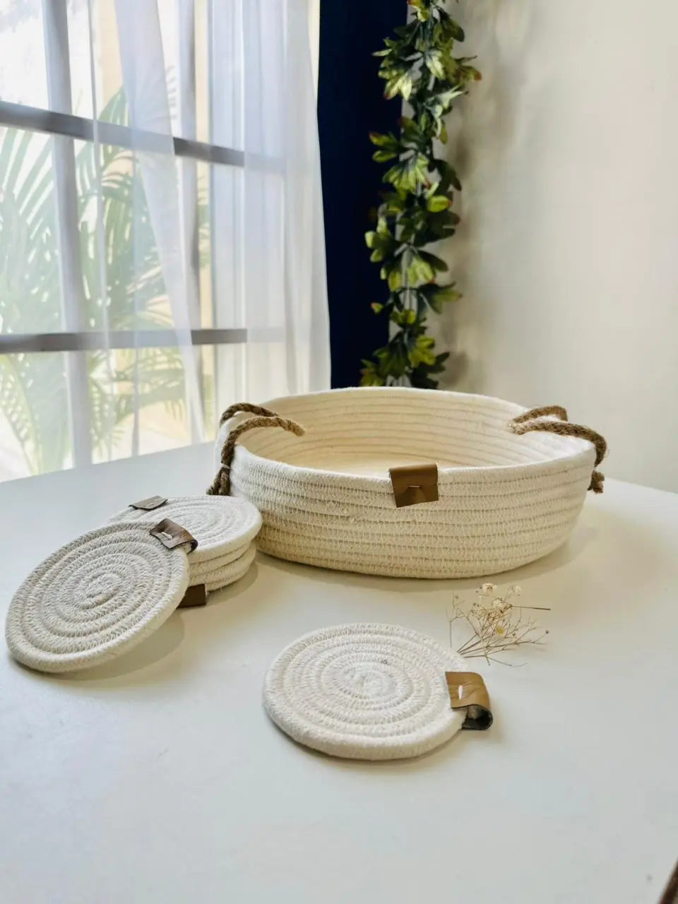 Handwoven Basket with Rope Handles
