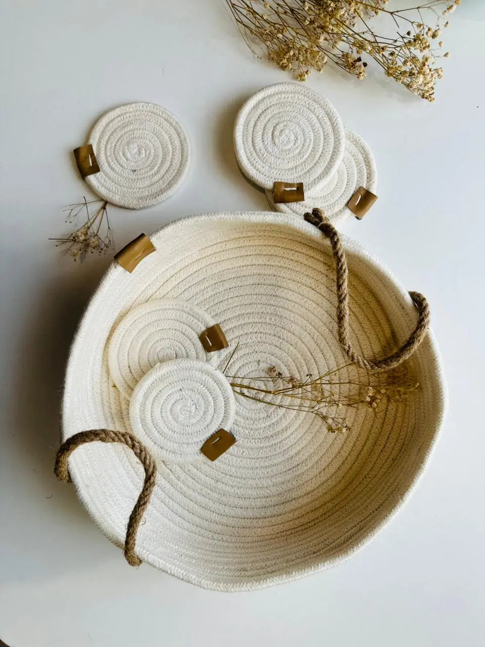 Handwoven Basket with Rope Handles