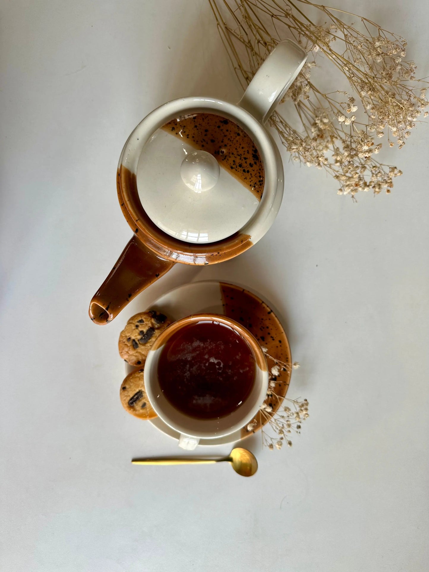 Dune Cups with Saucers (Set of 6) - Burnt Maple