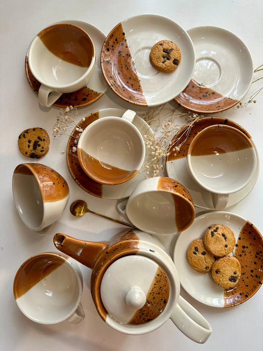 Dune Cups with Saucers (Set of 6) - Burnt Maple