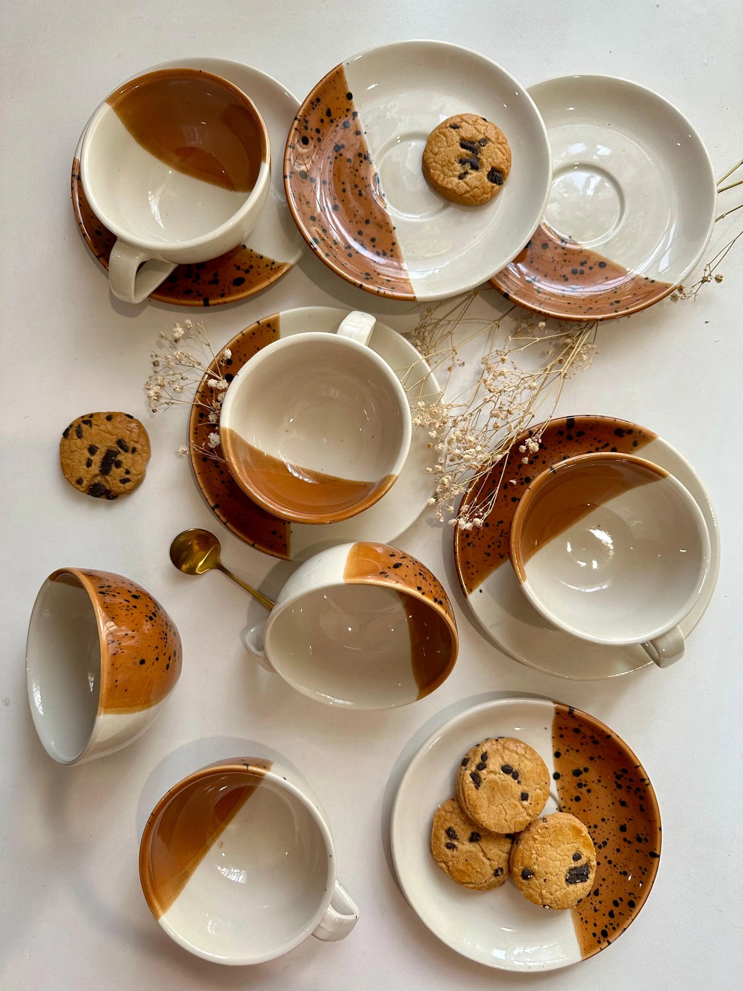 Dune Cups with Saucers (Set of 6) - Burnt Maple