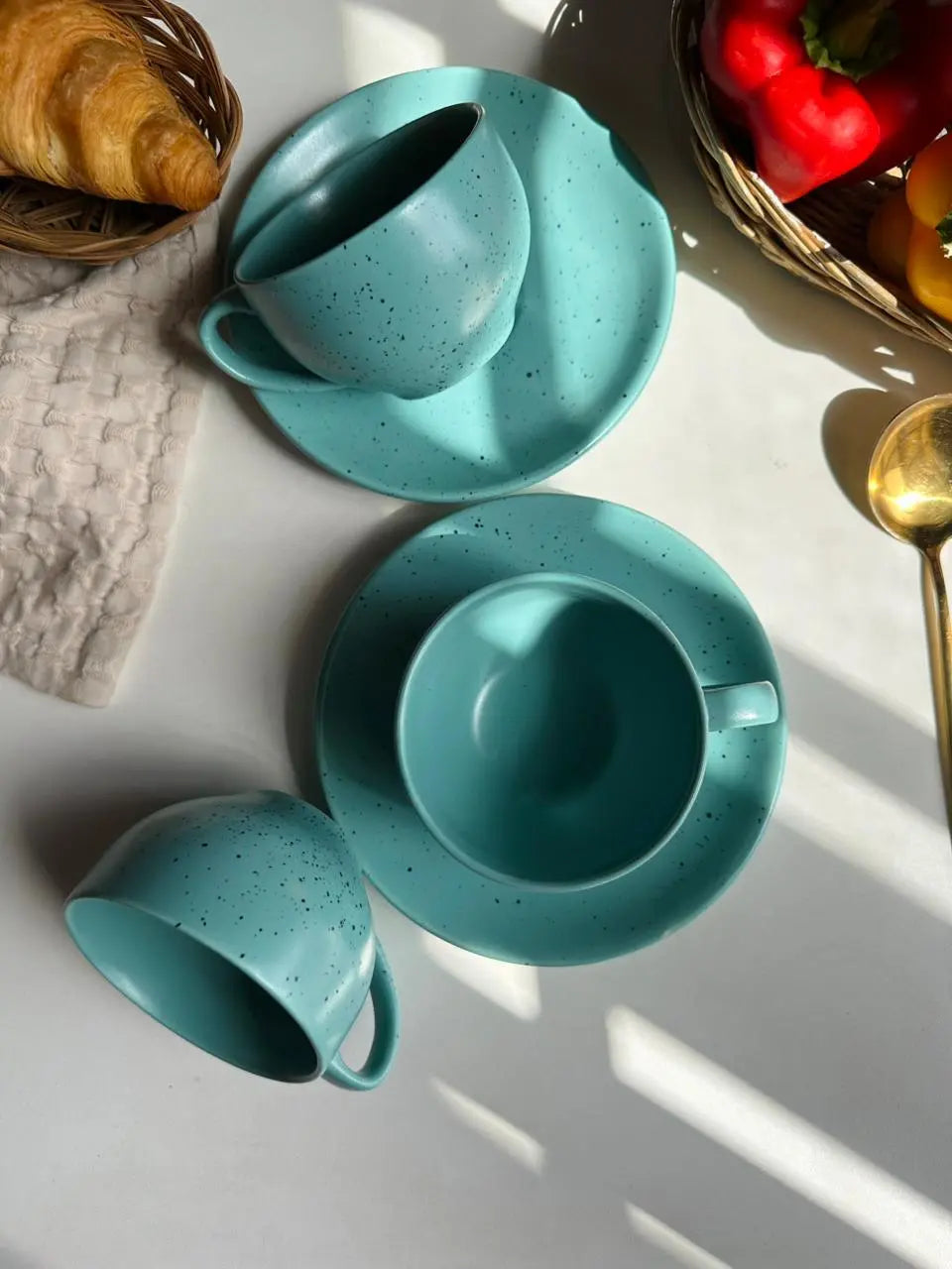 Selin Cups with Saucers (Set of 6) - Turquoise