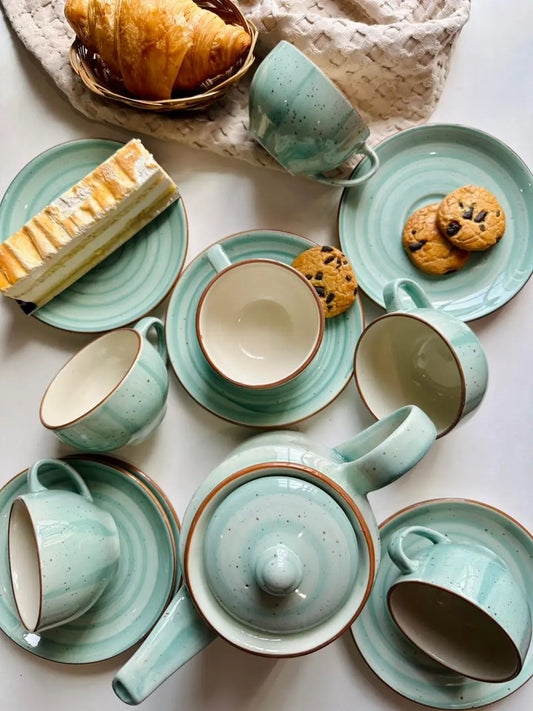 Selin Cups with Saucers (Set of 6) - Aqua