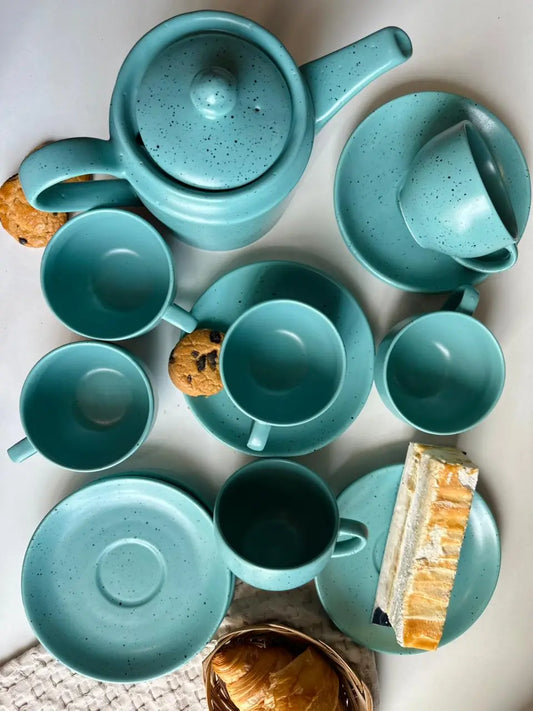 Selin Cups with Saucers (Set of 6) - Turquoise