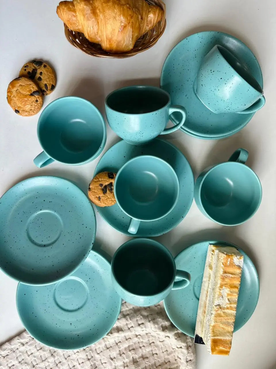 Selin Cups with Saucers (Set of 6) - Turquoise