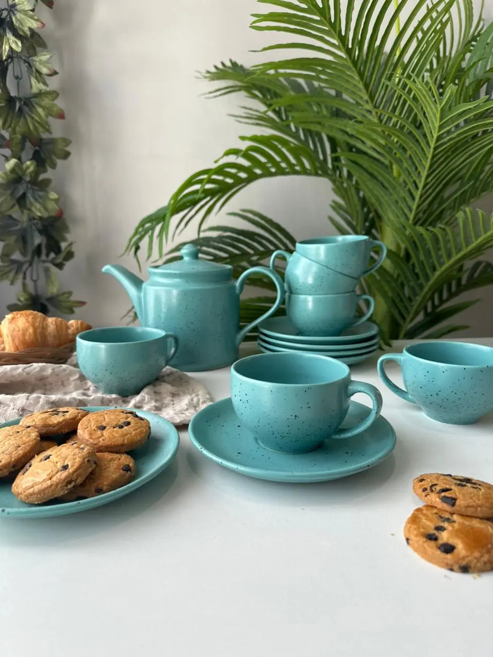 Selin Cups with Saucers (Set of 6) - Turquoise