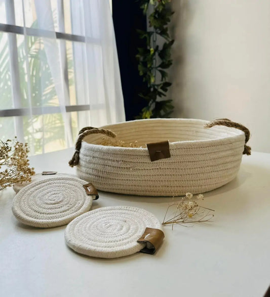 Handwoven Basket with Rope Handles