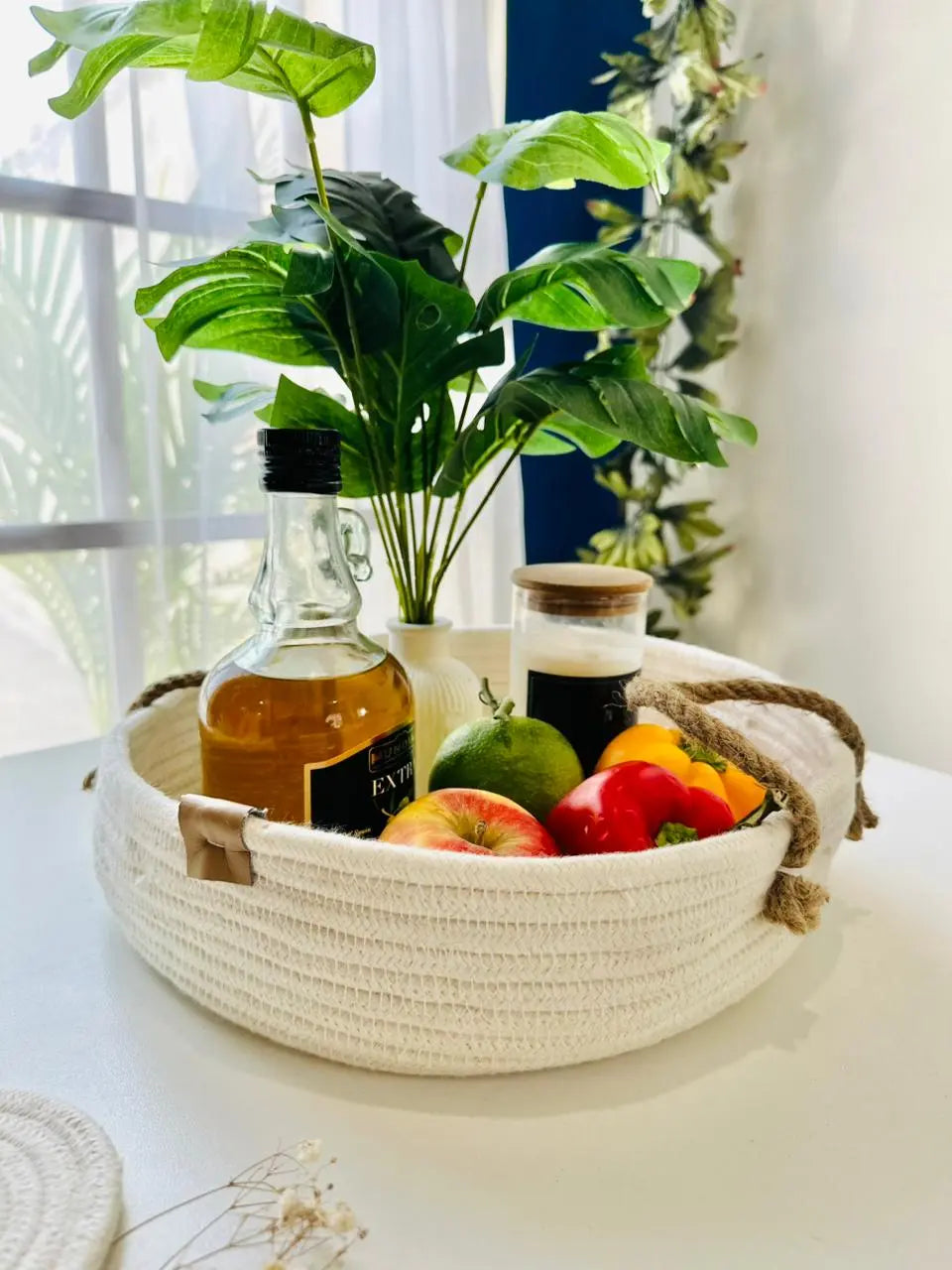 Handwoven Basket with Rope Handles