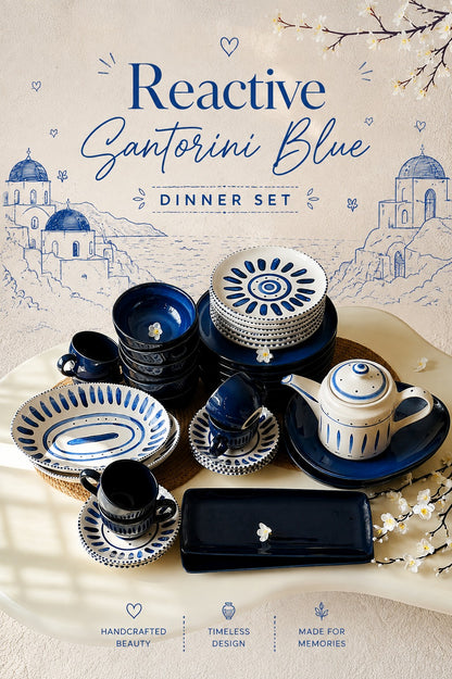 Reactive Santorini Blue Premium Dinner Set 37 pcs, ceramic dinner set by The Home Palette, view 2
