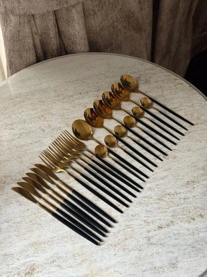 Black Gold Premium Cutlery Set - 24 pcs - The Home Palette - 7999.0 - Cutlery