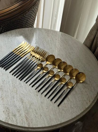Black Gold Premium Cutlery Set - 24 pcs - The Home Palette - 7999.0 - Cutlery
