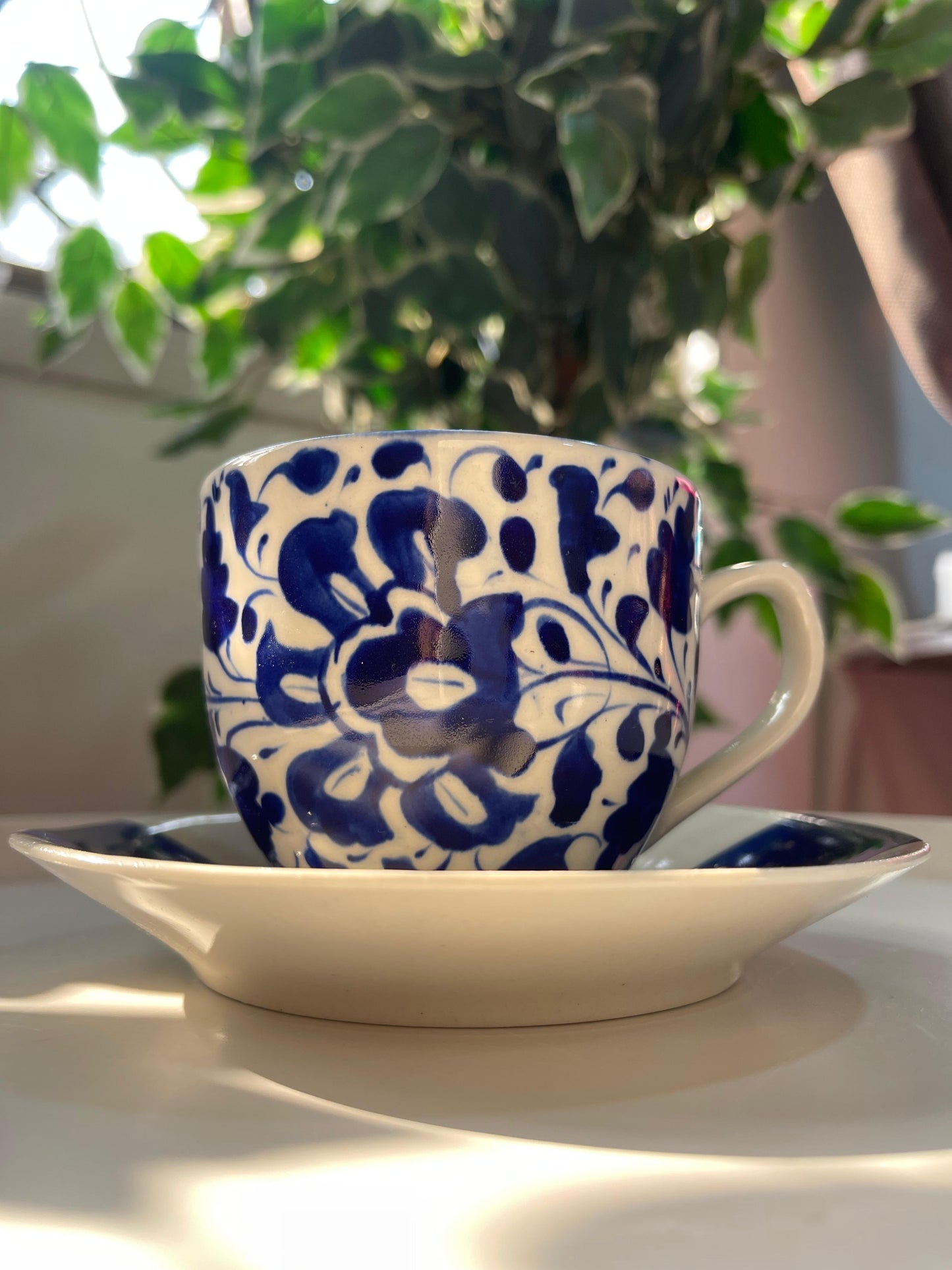 Blue Pottery Cups with Saucer - Set of 6 - The Home Palette -  - cups