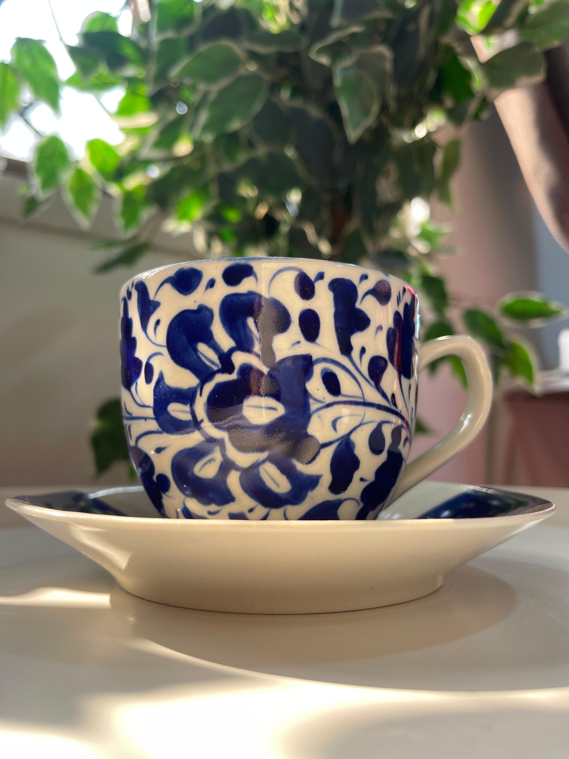 Blue Pottery Cups with Saucer - Set of 6 - The Home Palette -  - cups