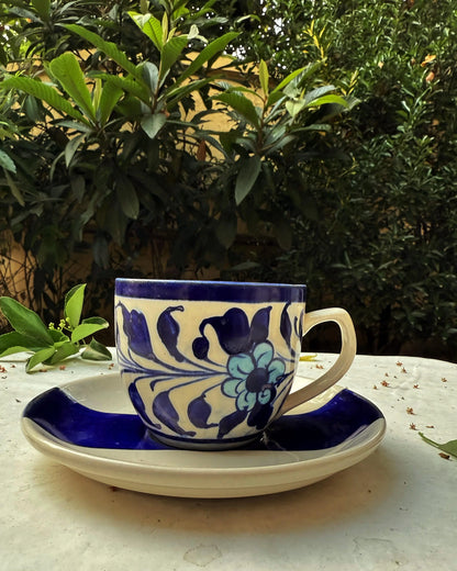 Blue Pottery Cups with Saucer - Set of 6 - The Home Palette -  - cups