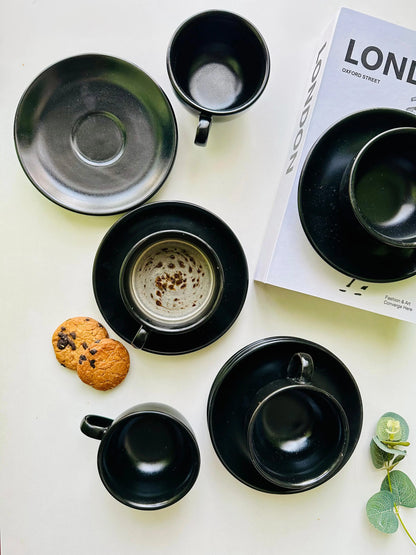 Selin Cups with Saucers (Set of 6) - Black Matte