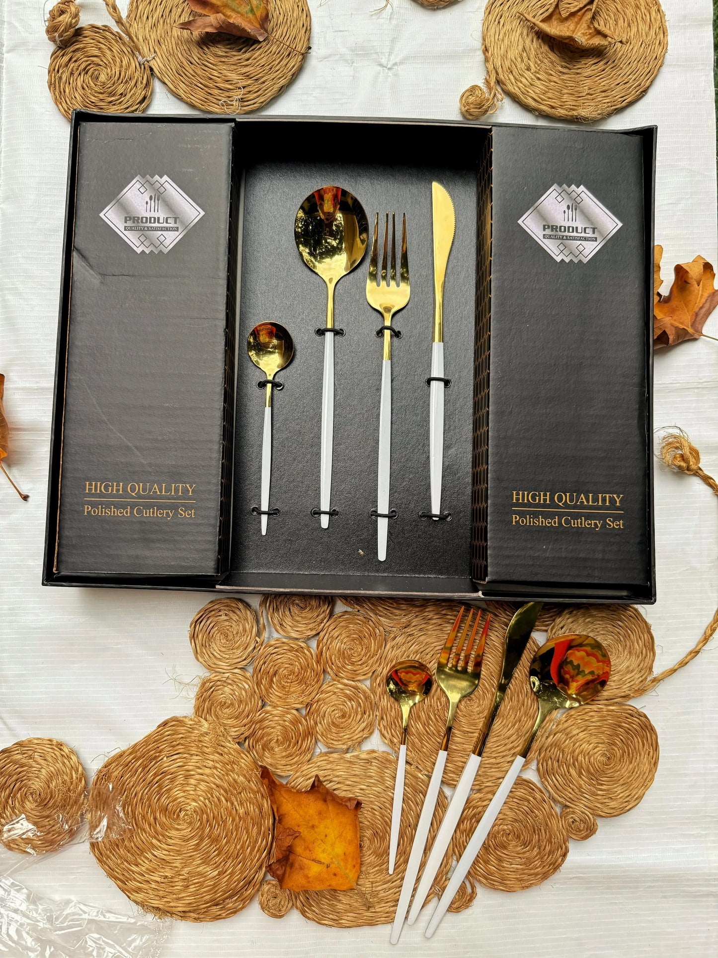 Golden White Cutlery Set - 24 Pcs