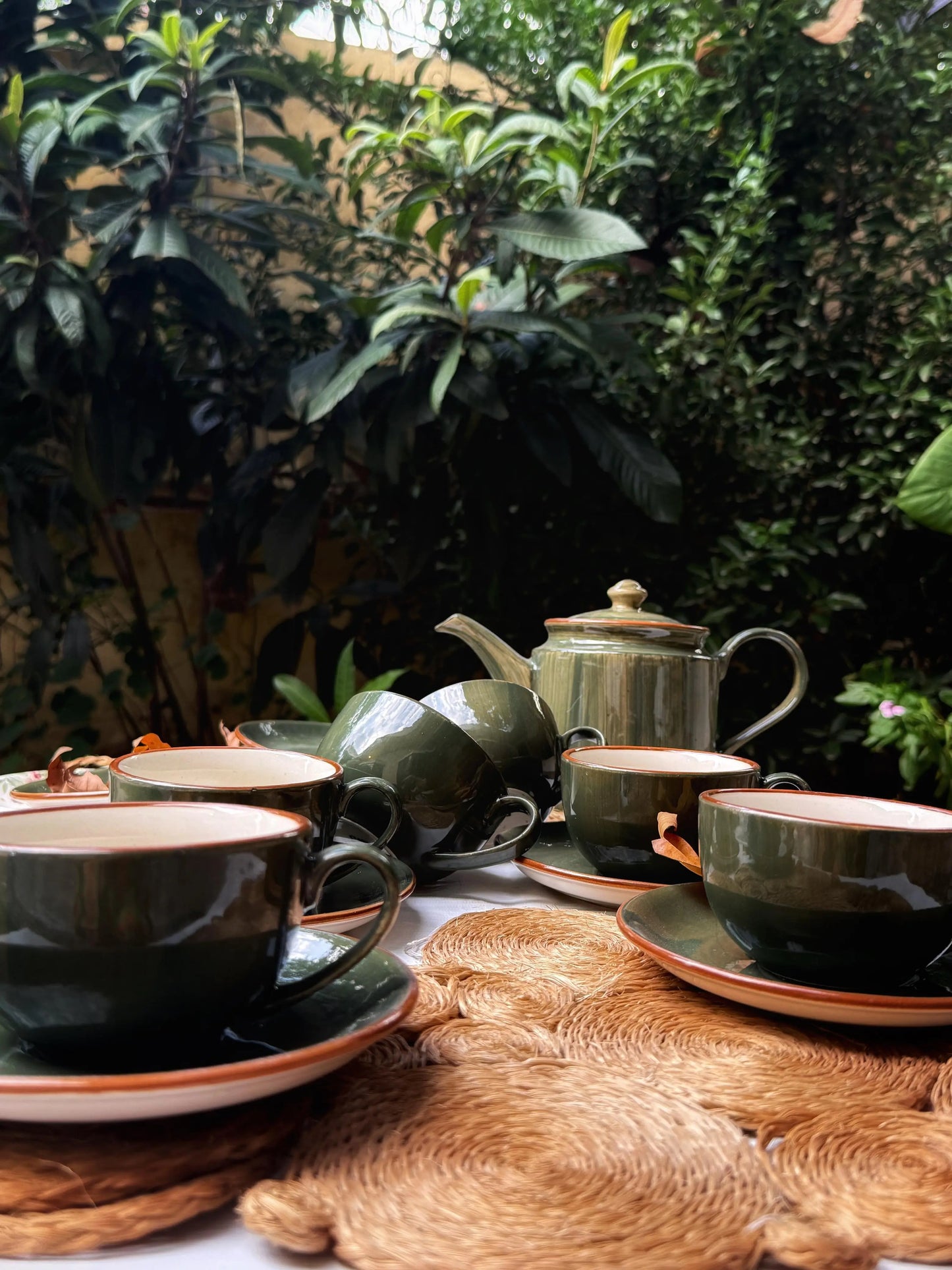 Selin Cups with Saucers (Set of 6) - Green