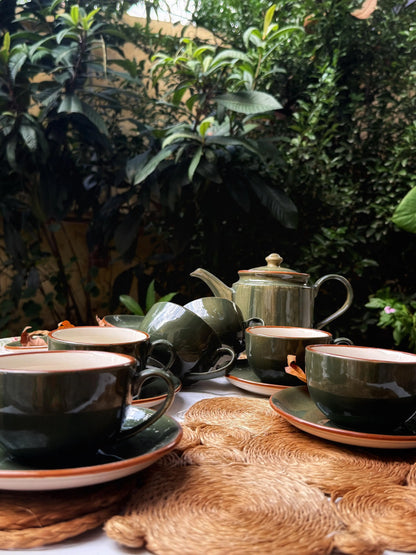Selin Cups with Saucers (Set of 6) - Green