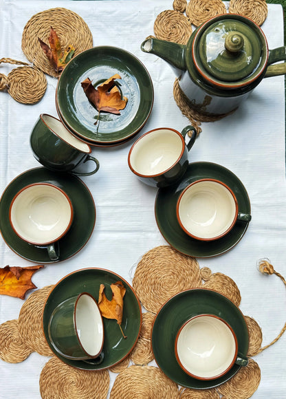 Selin Cups with Saucers (Set of 6) - Green