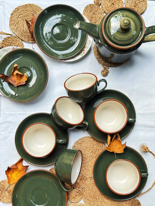 Selin Cups with Saucers (Set of 6) - Green