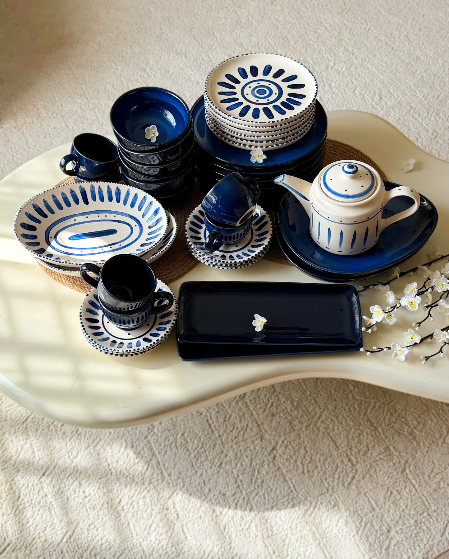 Reactive Santorini Blue Premium Dinner Set - 37 pcs