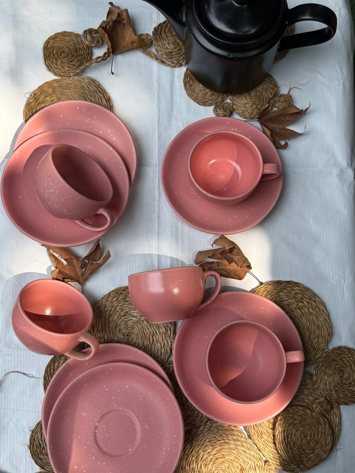 Selin Cups with Saucers (Set of 6) - Pink