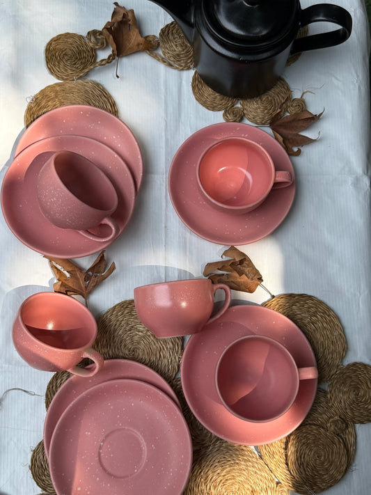 Selin Cups with Saucers (Set of 6) - Pink