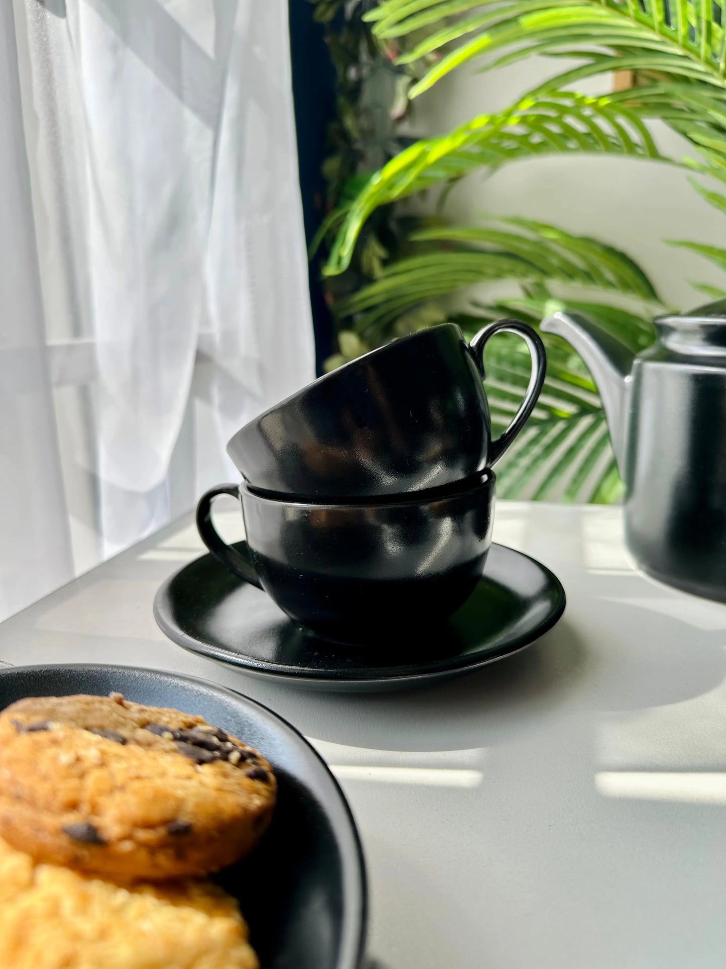 Selin Cups with Saucers (Set of 6) - Black Matte