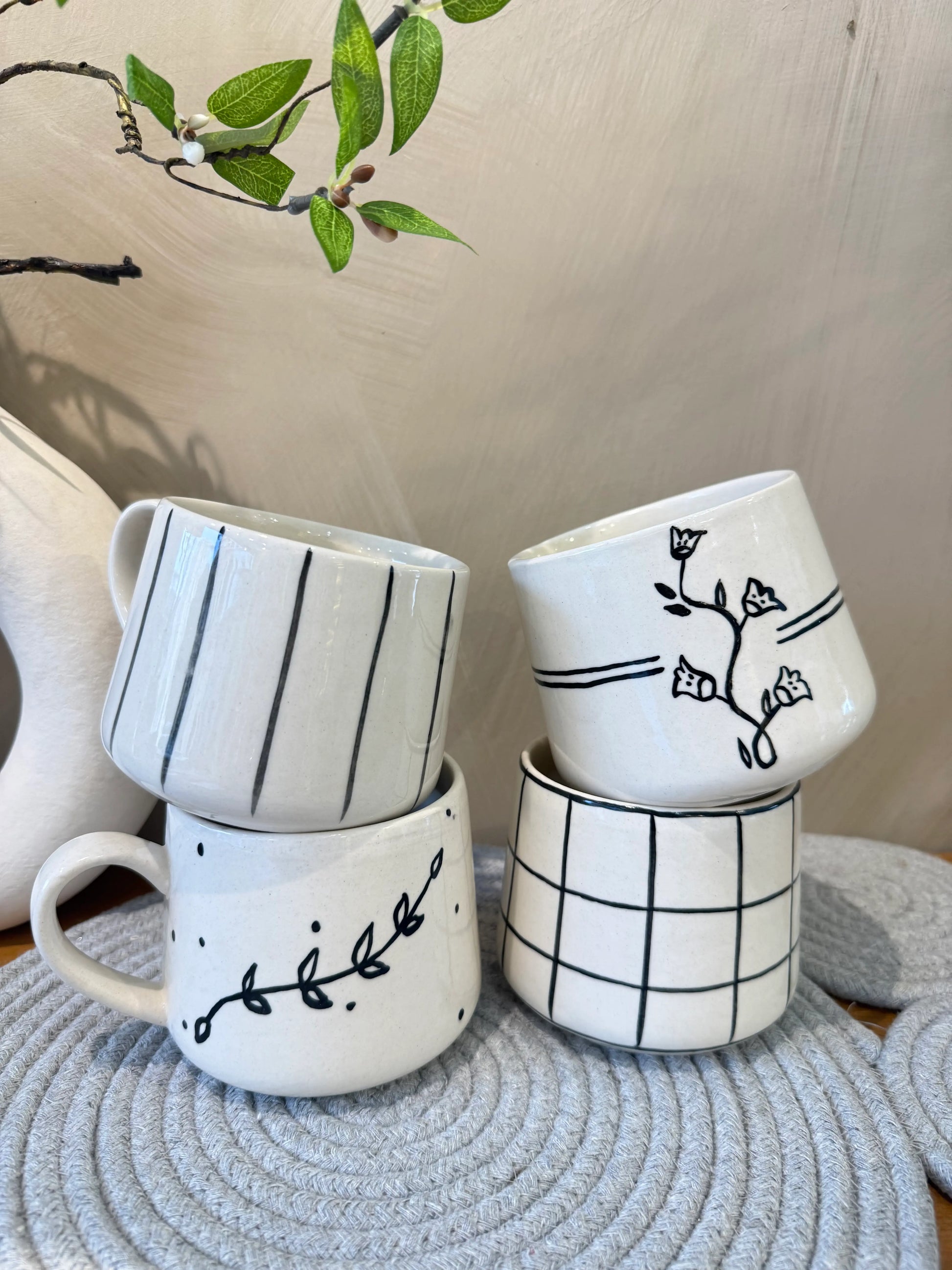Monochrome Doodle Mugs - Set of 4 - The Home Palette - 3500.0 - Mugs