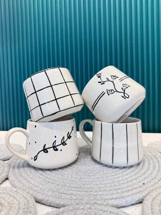 Monochrome Doodle Mugs - Set of 4 - The Home Palette - 3500.0 - Mugs