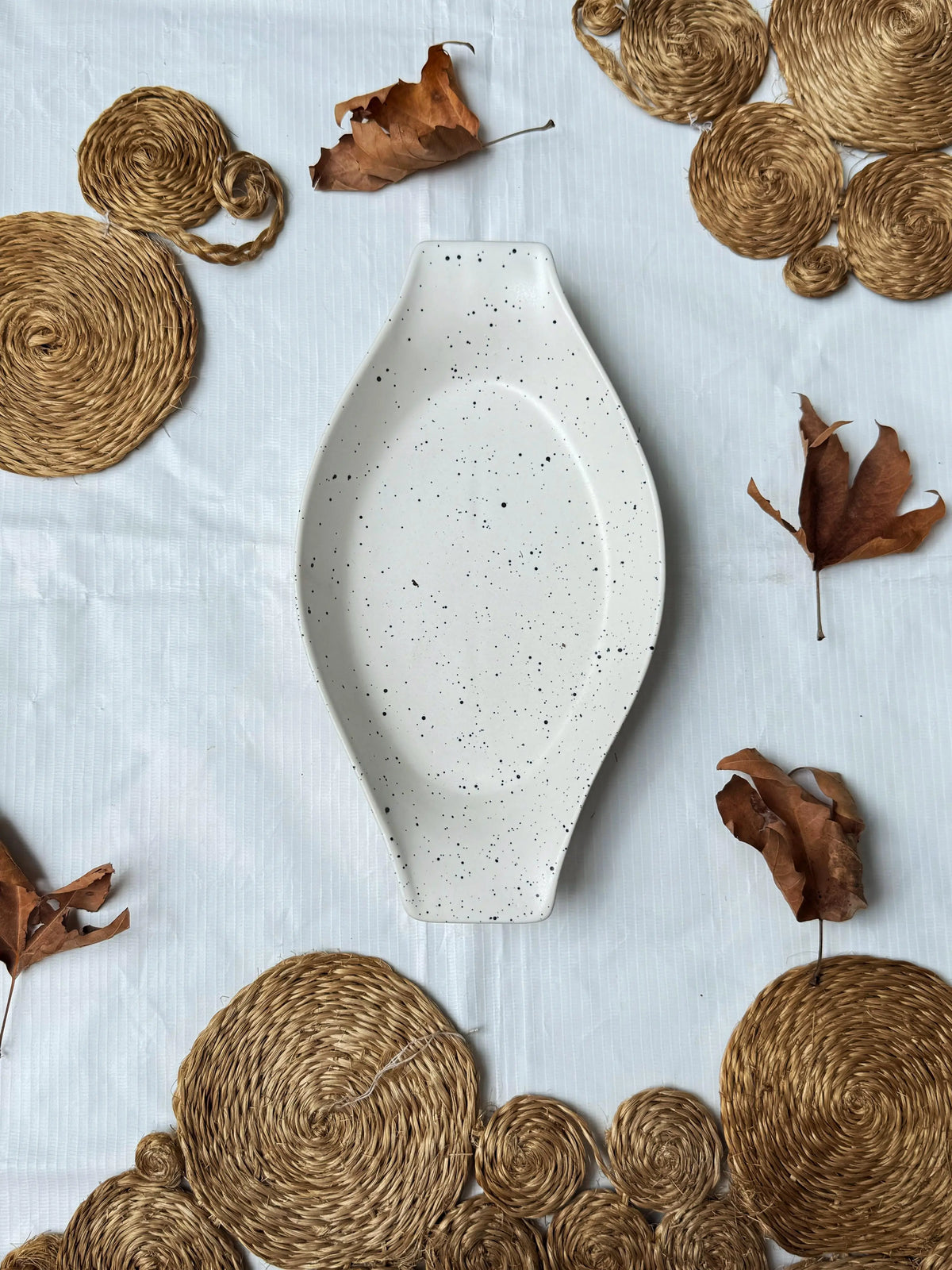 Palermo Pasta Dish in speckled ivory white, top view