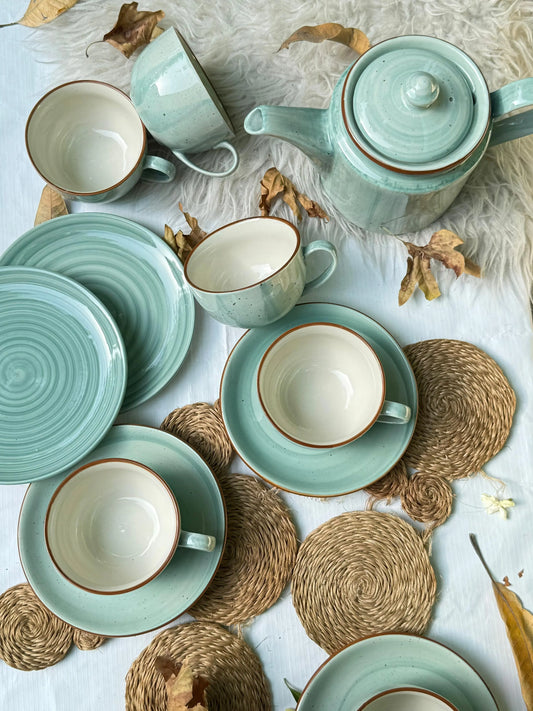 Selin Cups with Saucers (Set of 6) - Aqua - The Home Palette -  - cups