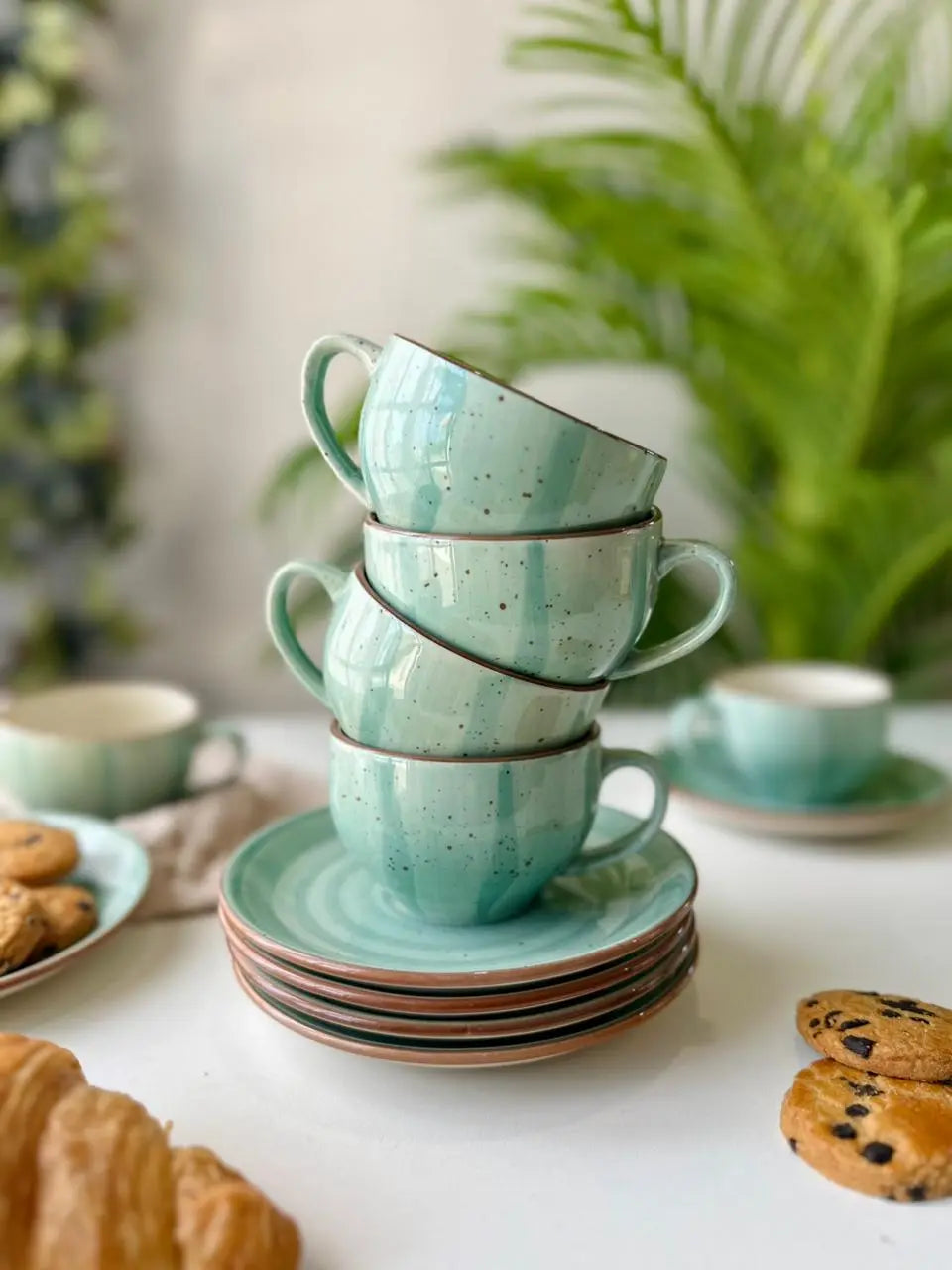Selin Cups with Saucers (Set of 6) - Aqua - The Home Palette - 1499.0 - cups
