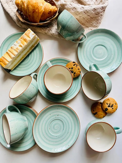 Selin Cups with Saucers (Set of 6) - Aqua - The Home Palette - 1499.0 - cups