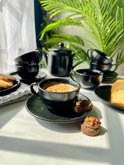 Selin Cups with Saucers (Set of 6) - Black Matte - The Home Palette - 4999.0 - cups