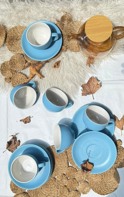 Selin Cups with Saucers (Set of 6) - Sky Blue - The Home Palette -  - cups