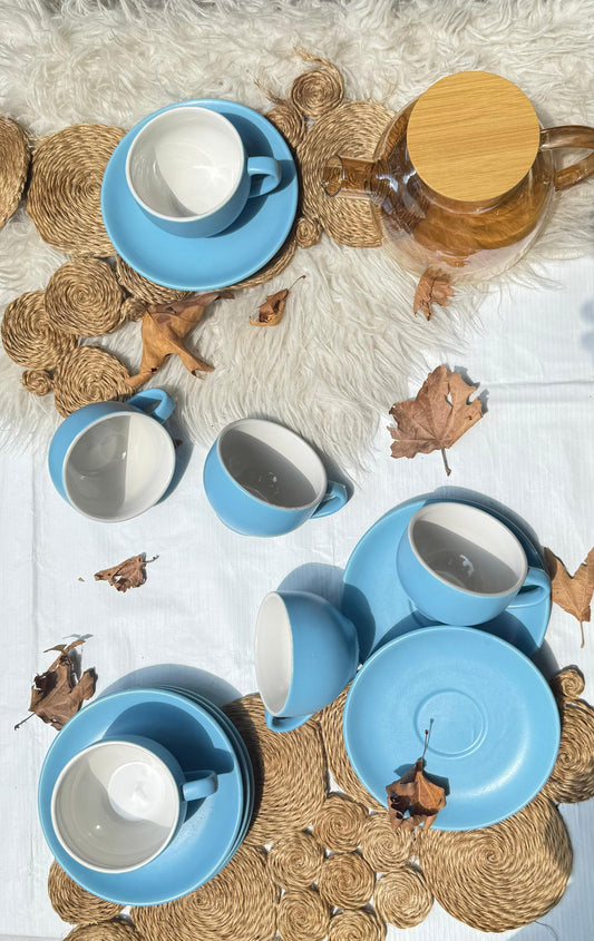 Selin Cups with Saucers (Set of 6) - Sky Blue - The Home Palette -  - cups
