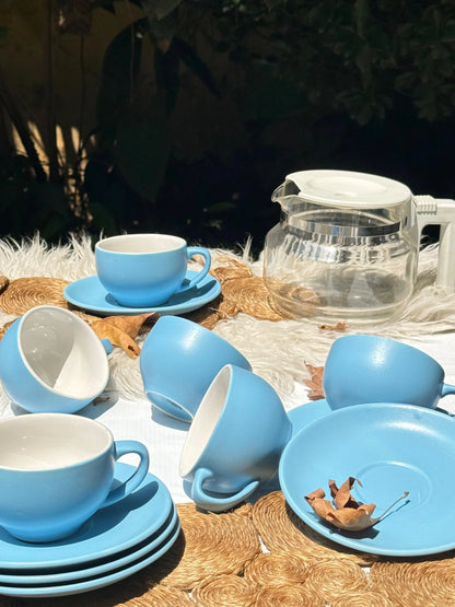 Selin Cups with Saucers (Set of 6) - Sky Blue - The Home Palette -  - cups
