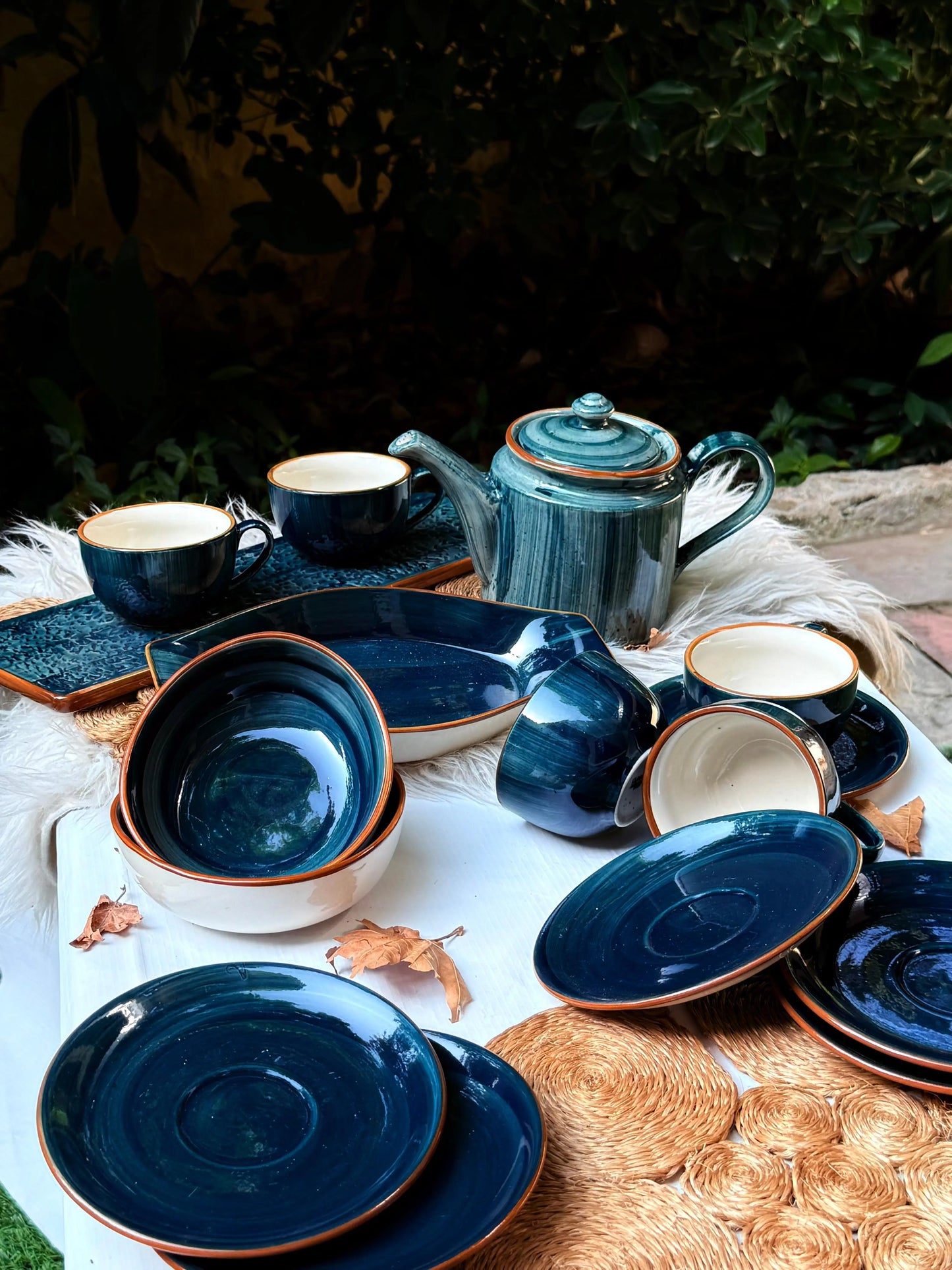 Selin Cups with Saucers (Set of 6) - Teal - The Home Palette -  - cups