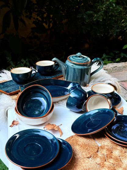 Selin Cups with Saucers (Set of 6) - Teal - The Home Palette -  - cups