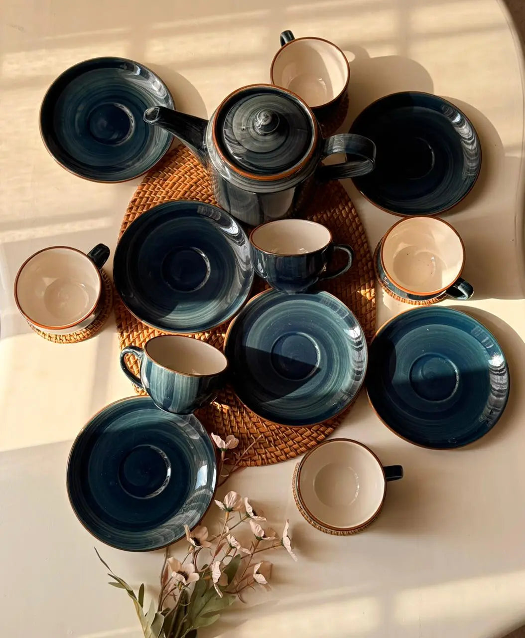 Selin Cups with Saucers (Set of 6) - Teal - The Home Palette - 1499.0 - cups