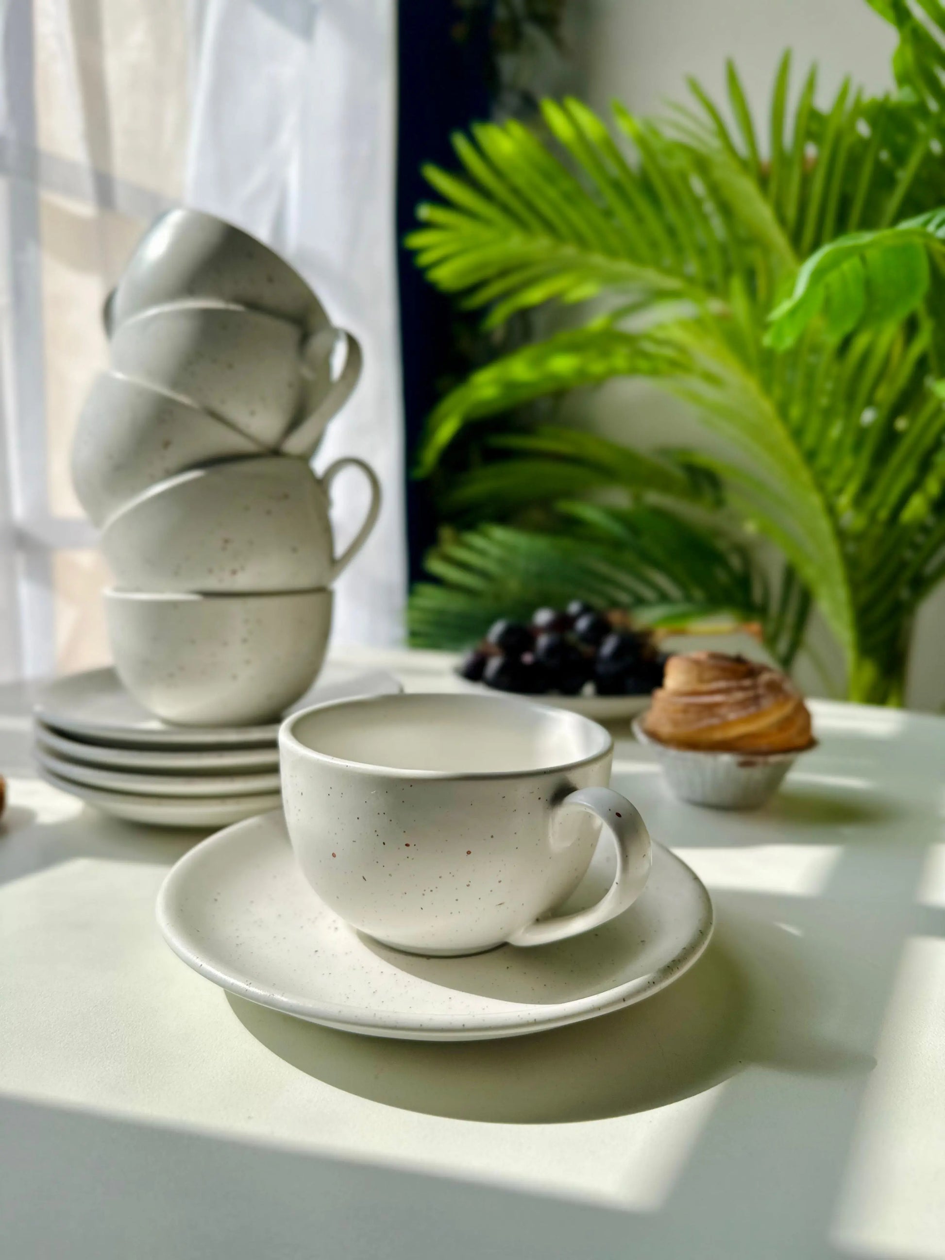 Selin Cups with Saucers (Set of 6) - White Matte - The Home Palette - 4999.0 - cups