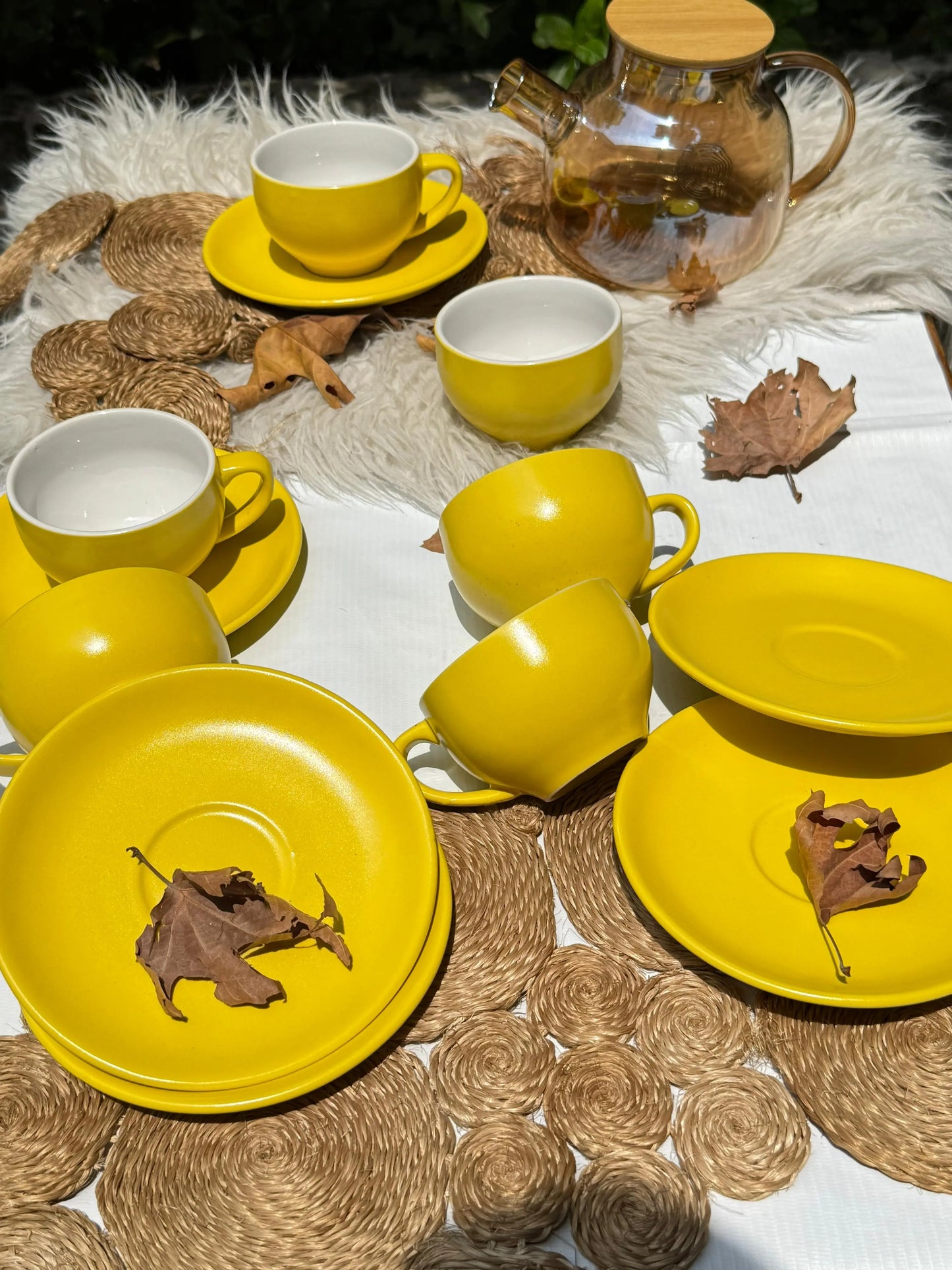 Selin Cups with Saucers (Set of 6) - Yellow - The Home Palette -  - cups