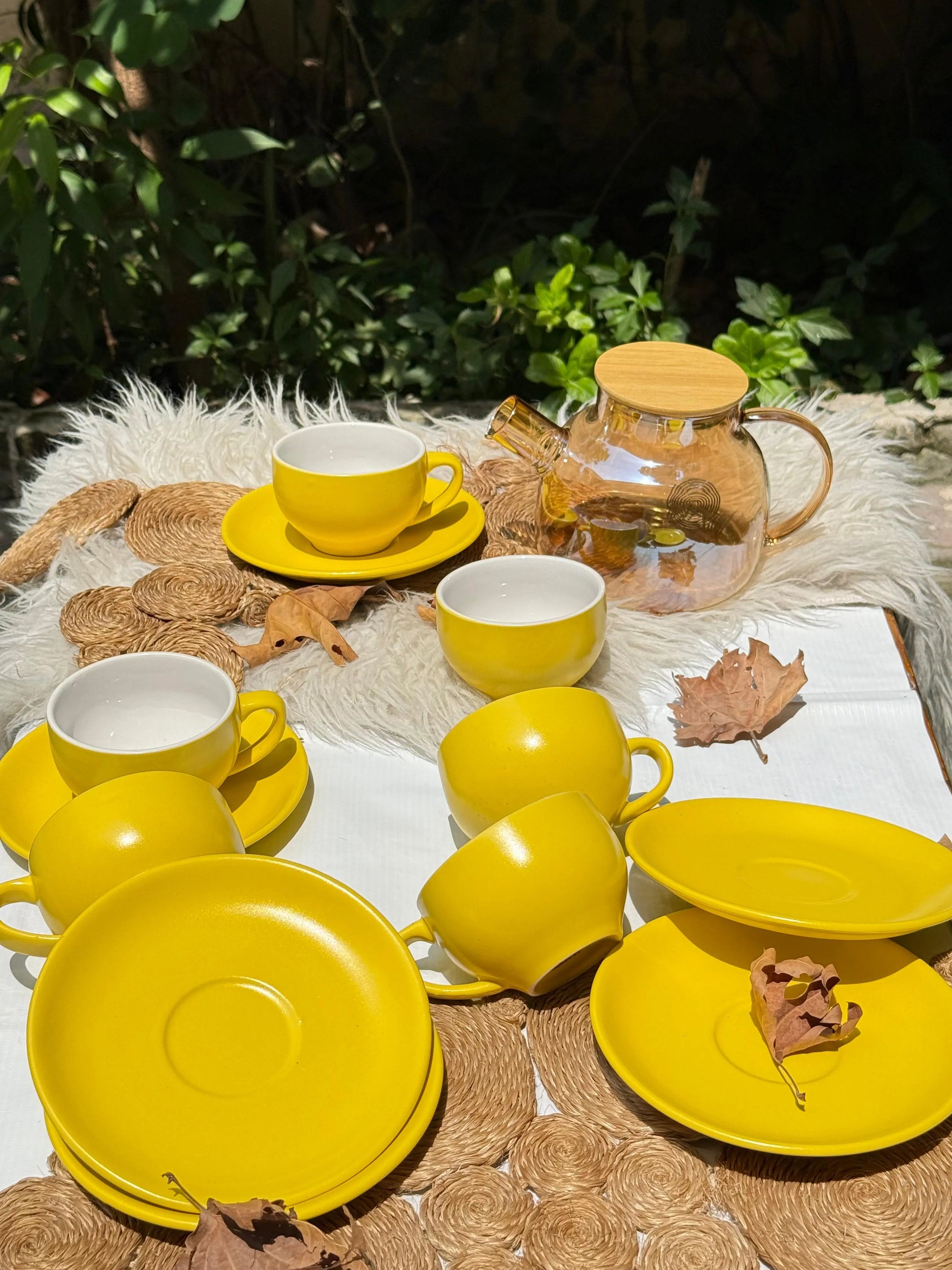 Selin Cups with Saucers (Set of 6) - Yellow - The Home Palette -  - cups