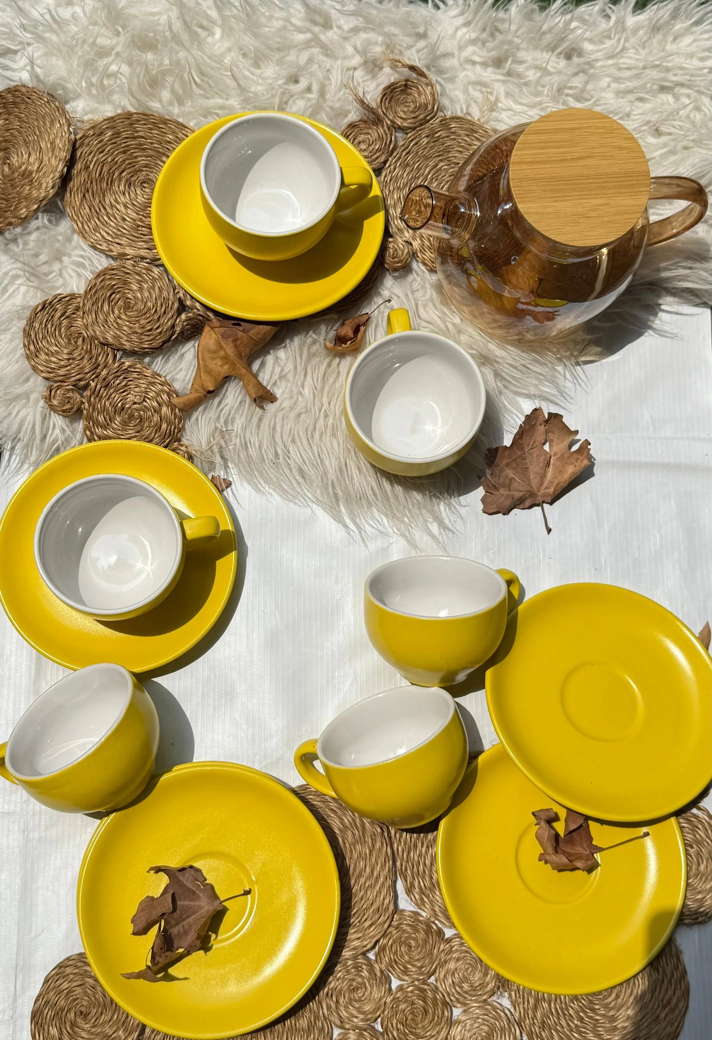 Selin Cups with Saucers (Set of 6) - Yellow - The Home Palette -  - cups